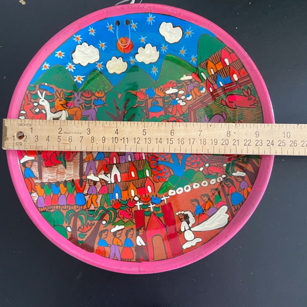 Mexican Folk Art Terracotta Wall Hanging Plate - Picture 3 of 5
